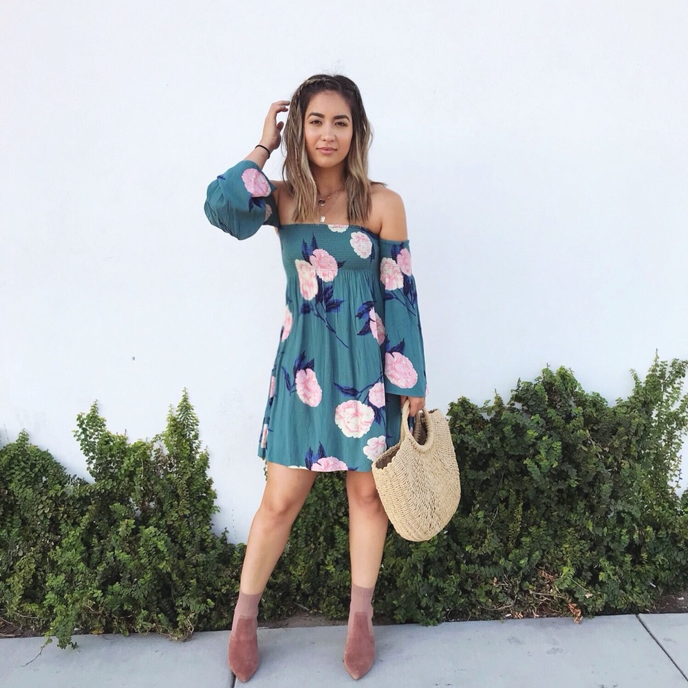 Billabong floral off the shoulder long sleeve dres